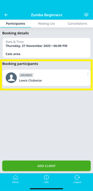 ClubWise Mobile Booking Classes