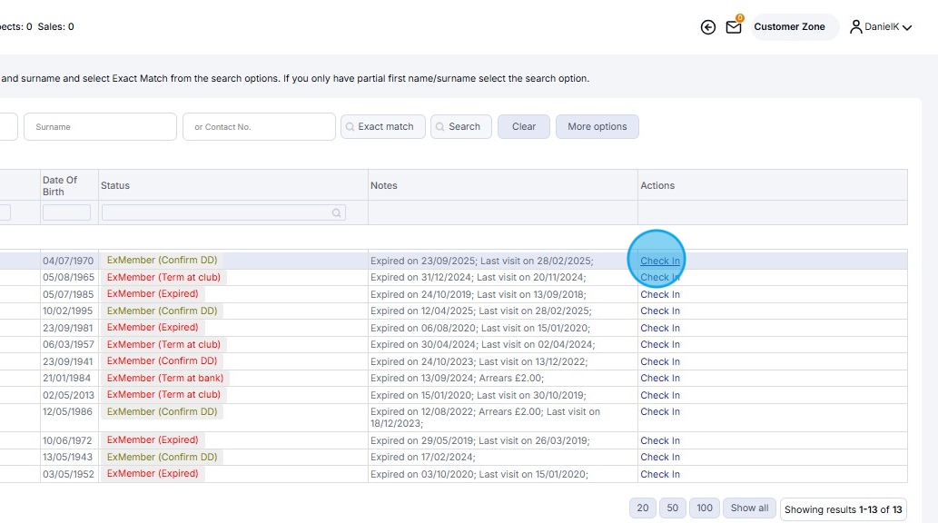 Check In - How to Use Clubwise Check-In View Further Visits
