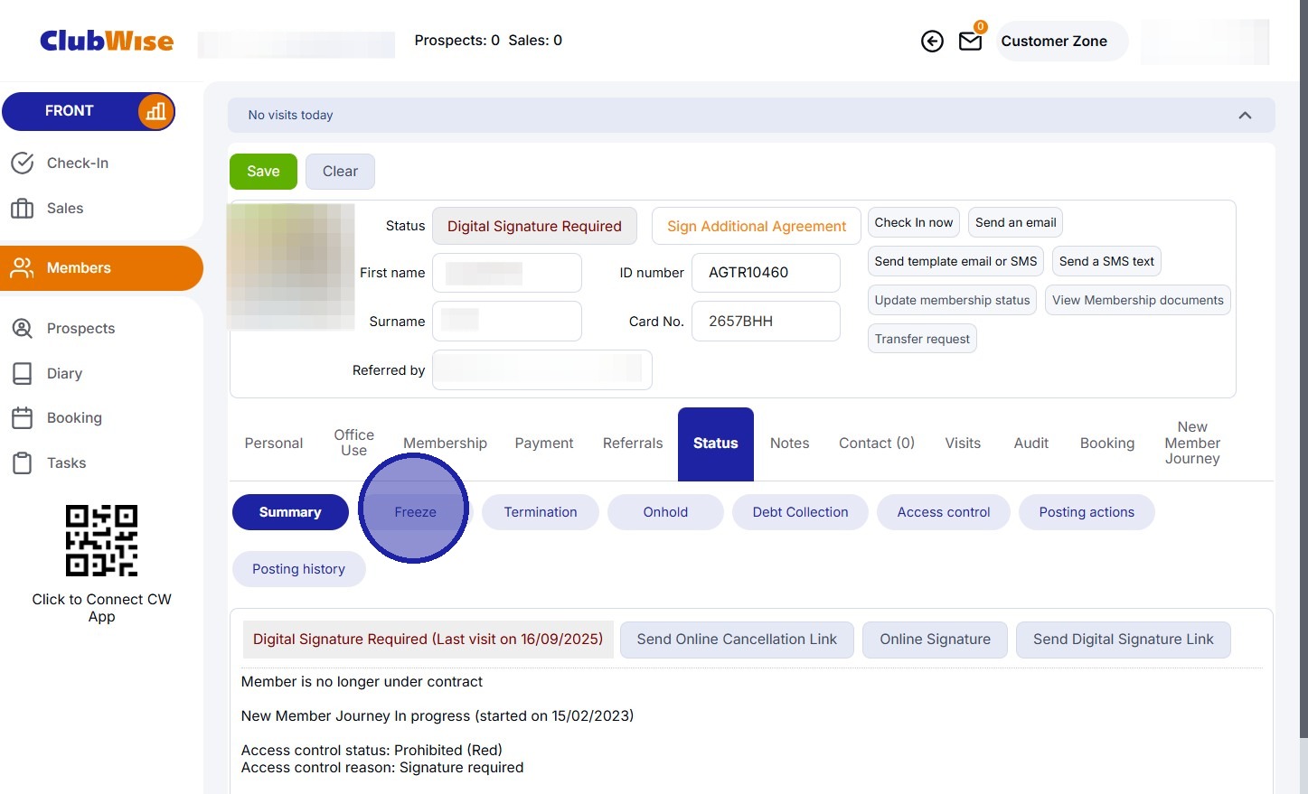 CW UK Member Management - Freeze a member to adjust charge